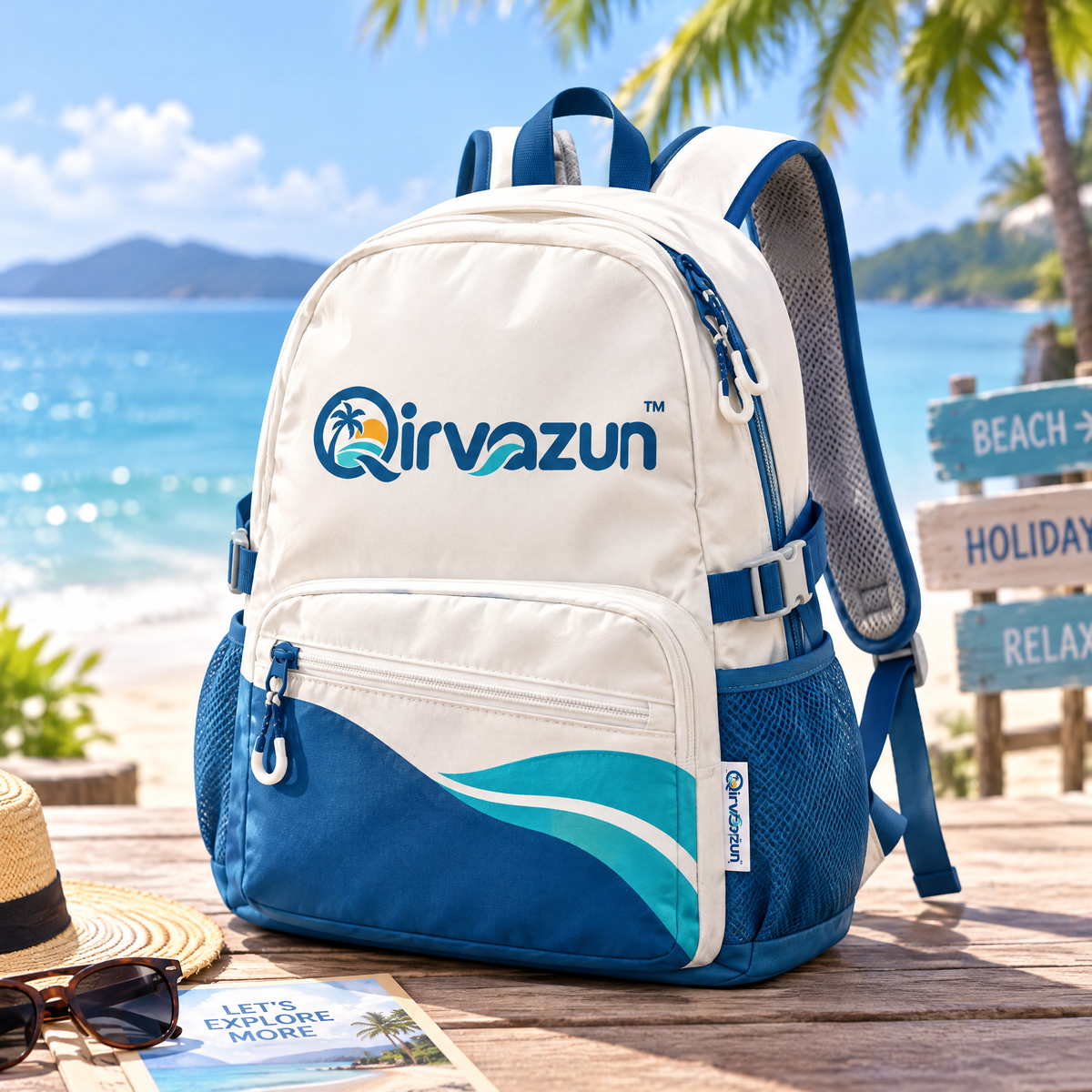 Qirvazun™ Ocean Wave Travel Backpack - Lightweight Casual Daypack with Breathable Mesh Straps &amp; Water Bottle Pockets for Beach, Vacation &amp; Daily Use