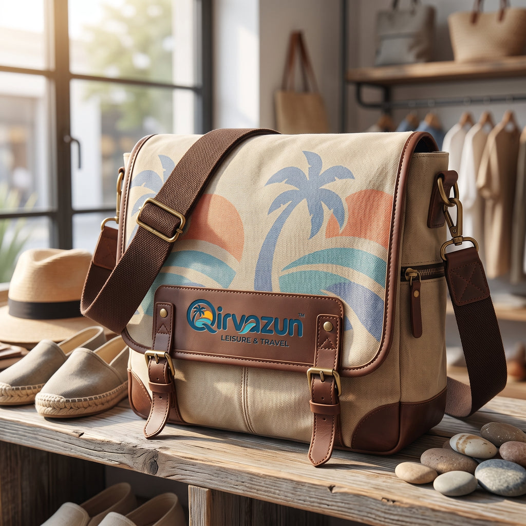 Qirvazun™ Tropical Palm Vintage Canvas Messenger Bag | Retro Unisex Travel &amp; Everyday Crossbody Satchel