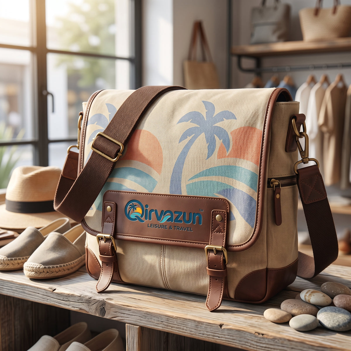 Qirvazun™ Tropical Palm Vintage Canvas Messenger Bag | Retro Unisex Travel &amp; Everyday Crossbody Satchel