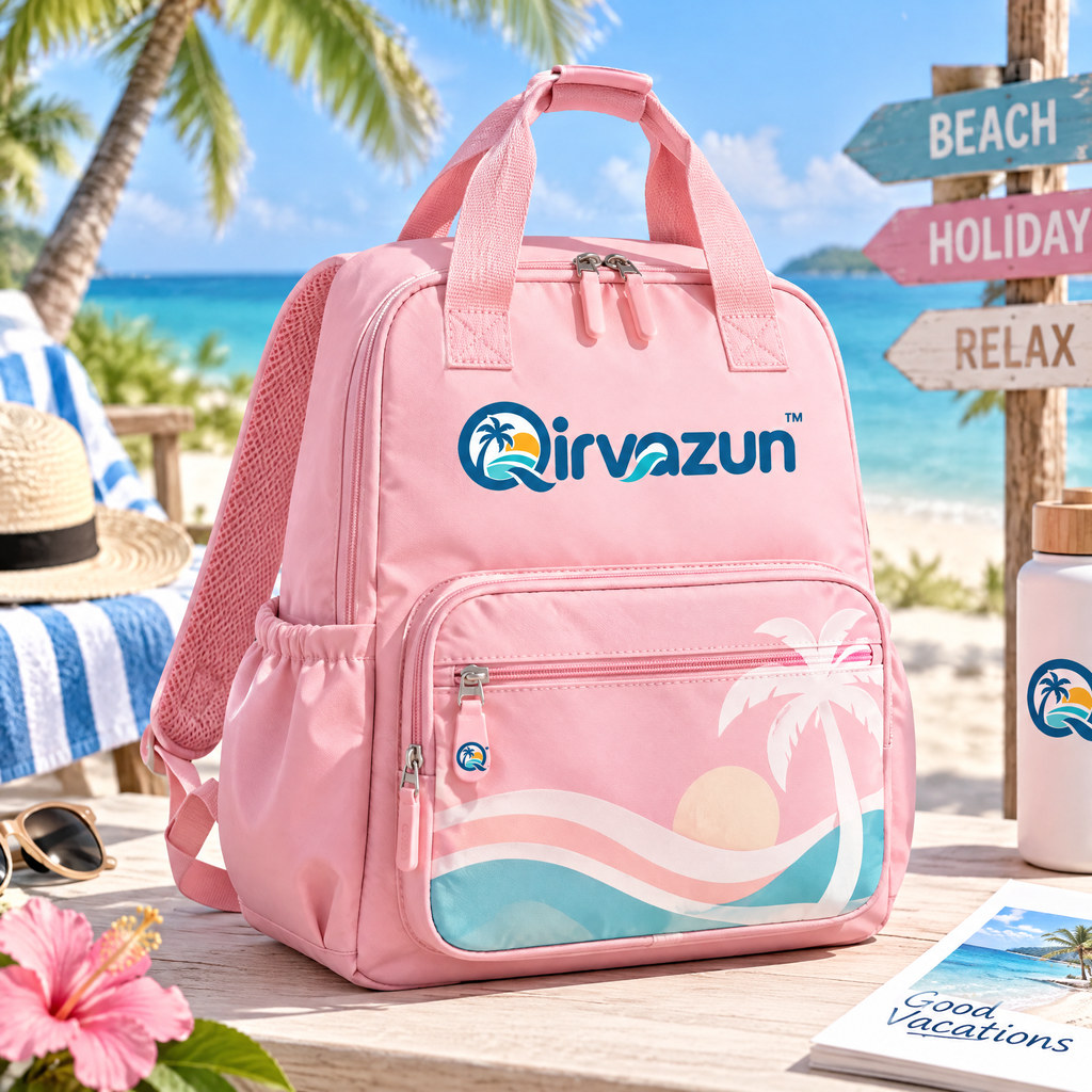 Qirvazun™ Pastel Pink Vacation Backpack – Lightweight Tropical Travel Daypack with Tote Handles