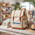Qirvazun™ Women's Canvas &amp; Woven Straw Backpack - Vintage Coastal Flap Rucksack with Leather Trim for Travel, Beach &amp; Daily Use