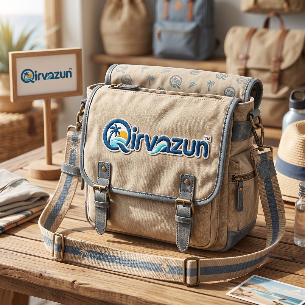 Qirvazun™ Unisex Vintage Canvas Messenger Bag – Casual Crossbody Travel Satchel with Coastal Print Lining &amp; Adjustable Strap