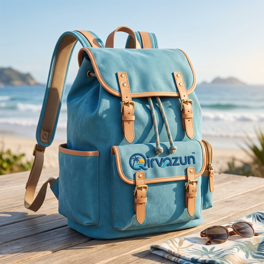 Qirvazun™ Vintage Canvas Backpack – Coastal Travel Rucksack &amp; Everyday Daypack with Leather Trim