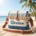 Qirvazun™ Boho Canvas Crossbody Bag – Tropical Wave Embroidered Shoulder Bag with Tassel Fringe &amp; Adjustable Wide Strap