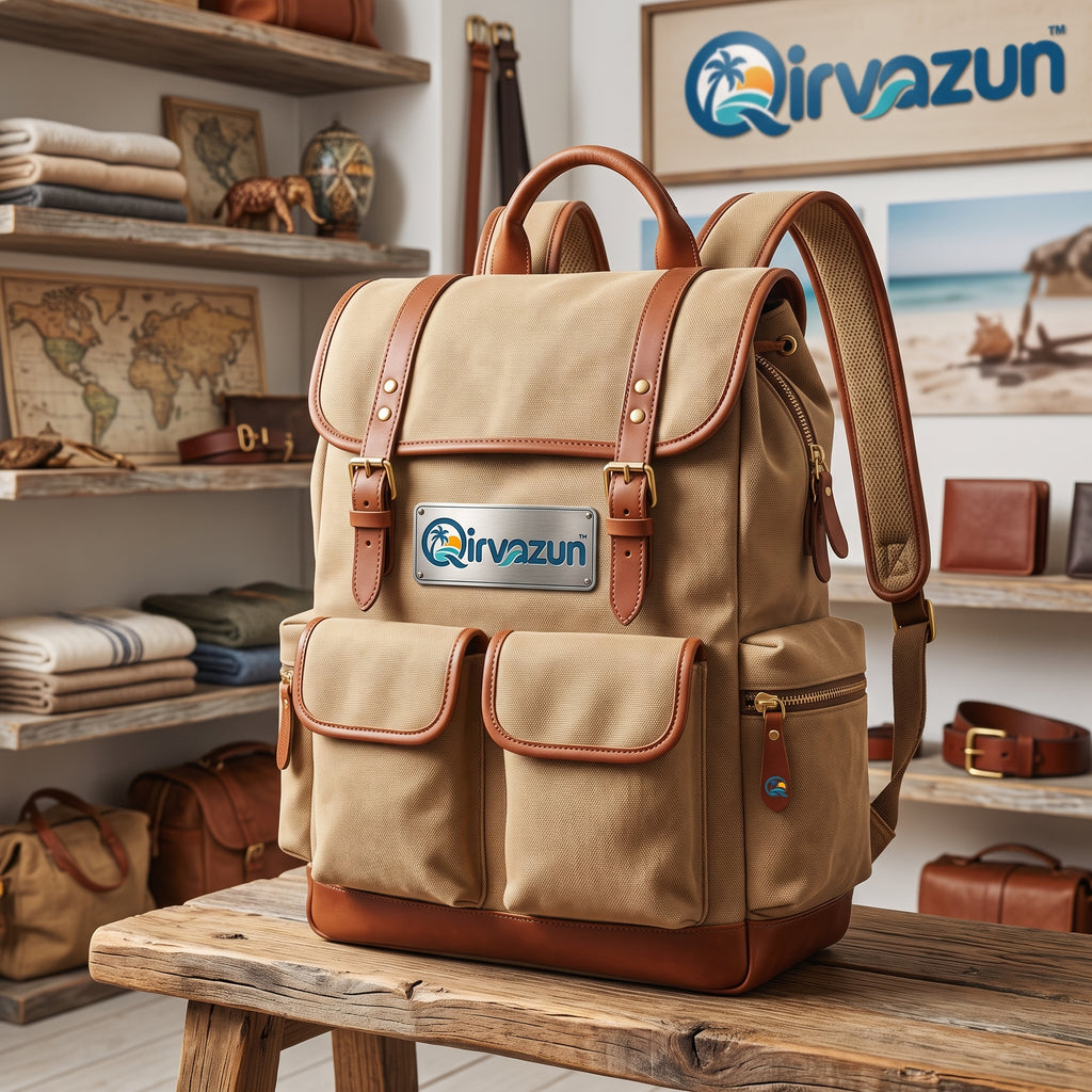 Qirvazun™ Vintage Canvas &amp; Leather Rucksack – Multi-Pocket Heritage Travel Backpack &amp; Everyday Daypack