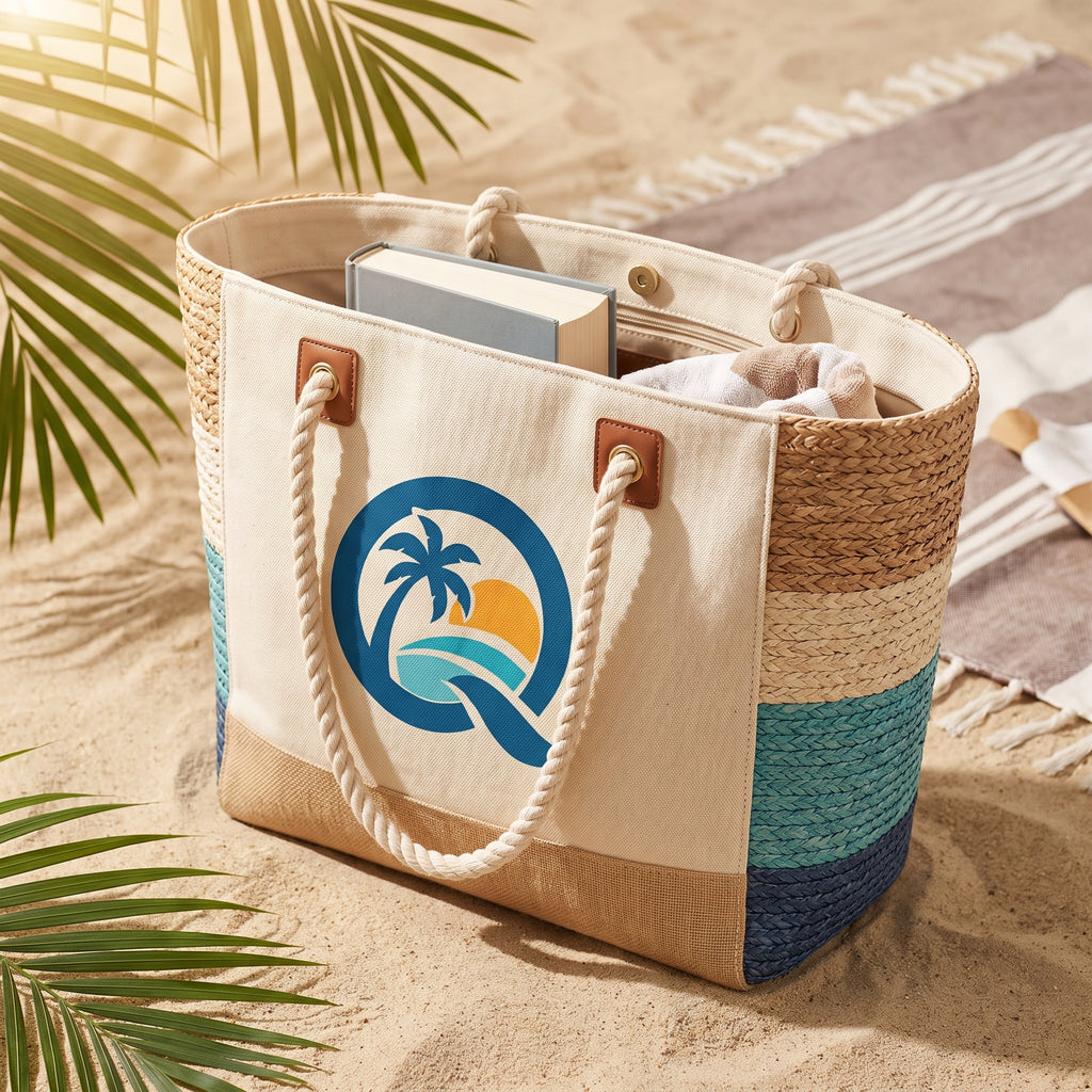 Qirvazun™ Large Canvas &amp; Woven Straw Beach Tote Bag with Soft Rope Handles