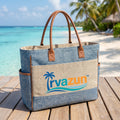 Qirvazun™ Large Canvas Beach Tote Bag – Structured Summer Vacation Shoulder Handbag with Exterior Pockets