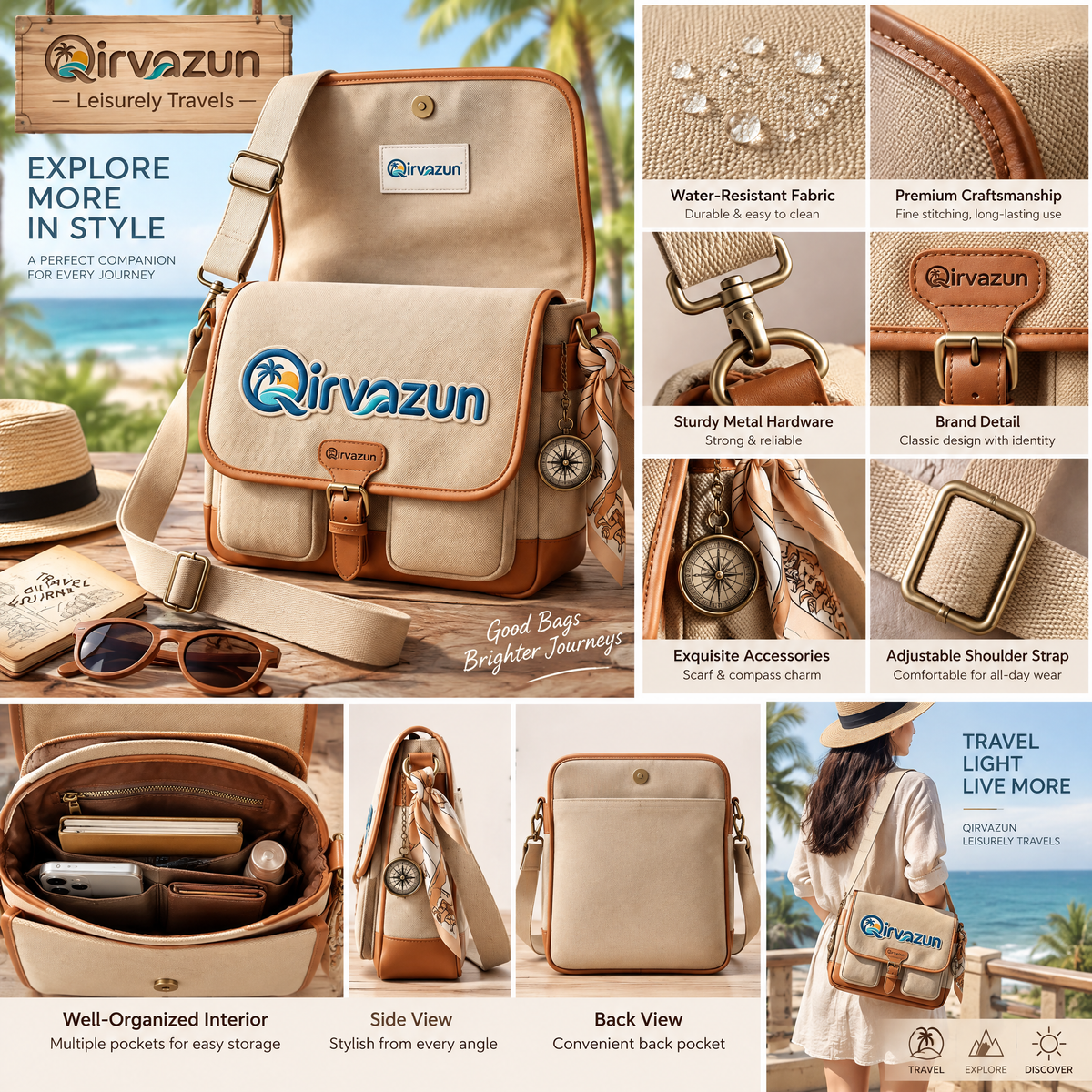 Qirvazun™ Vintage Canvas Travel Messenger Bag | Casual Crossbody Shoulder Satchel for Outdoor &amp; Leisure
