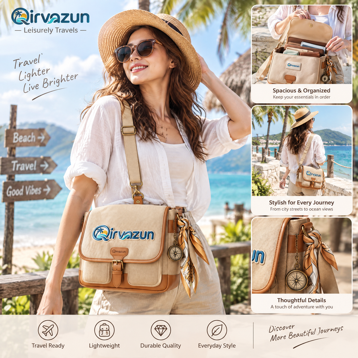 Qirvazun™ Vintage Canvas Travel Messenger Bag | Casual Crossbody Shoulder Satchel for Outdoor &amp; Leisure